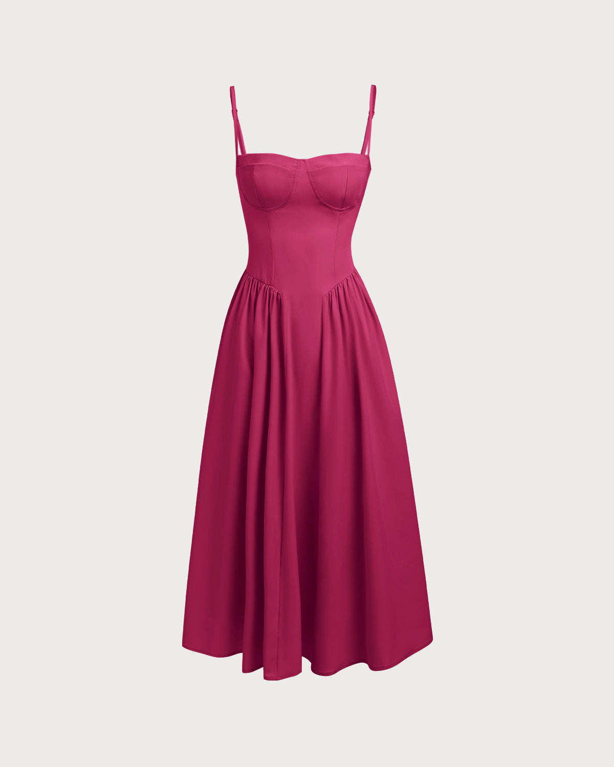 Bordo Kare Yaka Cep Detaylı Slip Midi Elbise