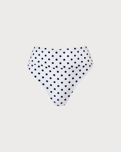Beyaz Puantiyeli High Bel Hizası Bikini Altı
