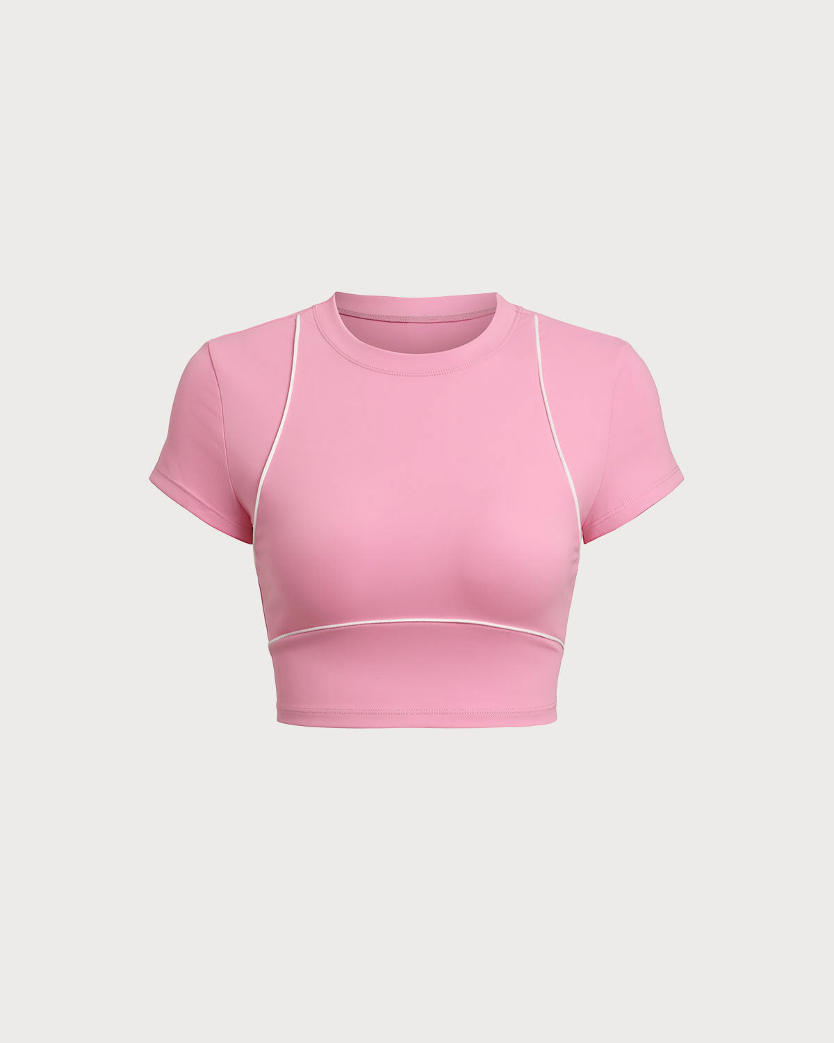Pembe Yuvarlak Yaka Yoga Kısa Sleeve Üst - Hafif Destekli
