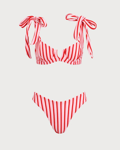 Pembe Çizgili Bikini Takımı