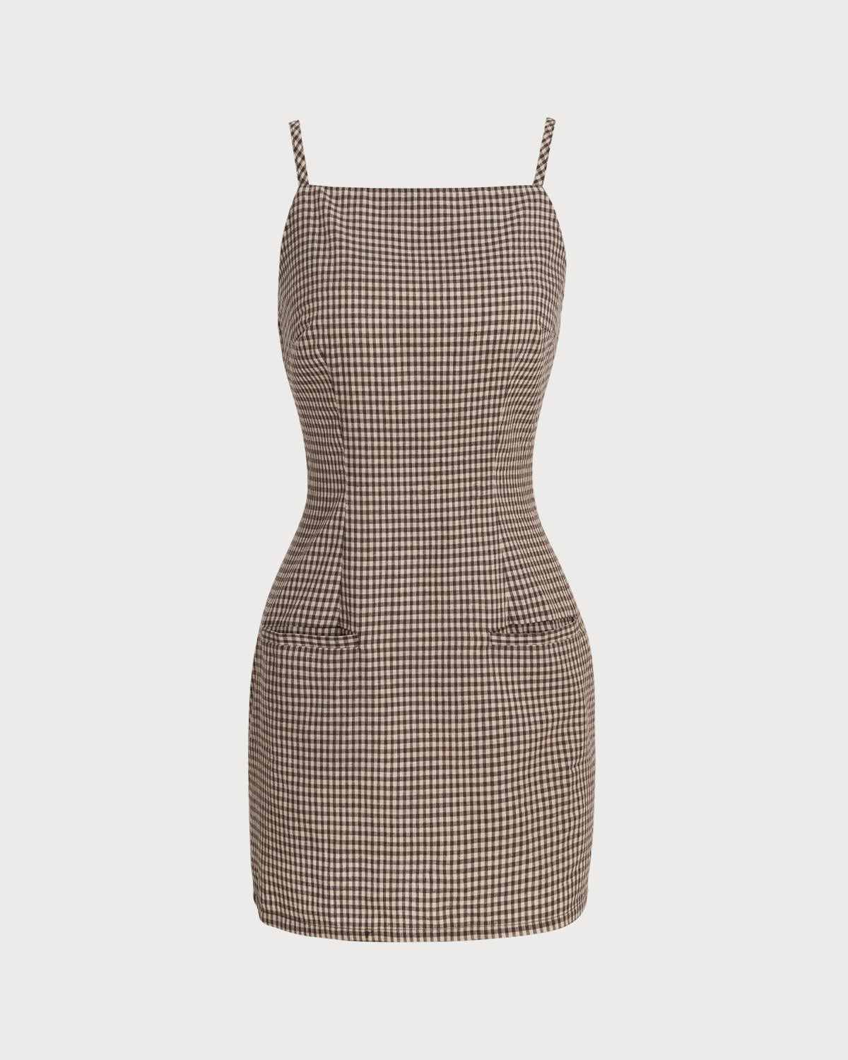 Kahverengi Gingham Slip Mini Elbise