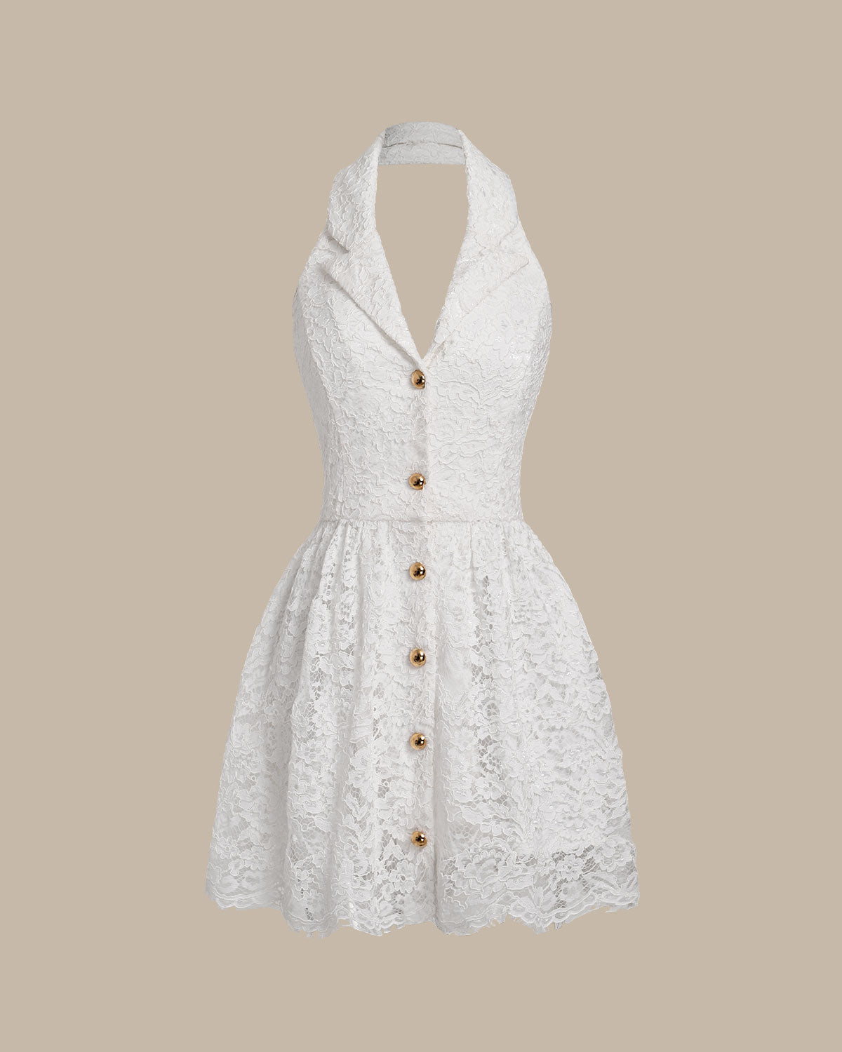 Beyaz Dantelli Collared Kolsuz Mini Elbise