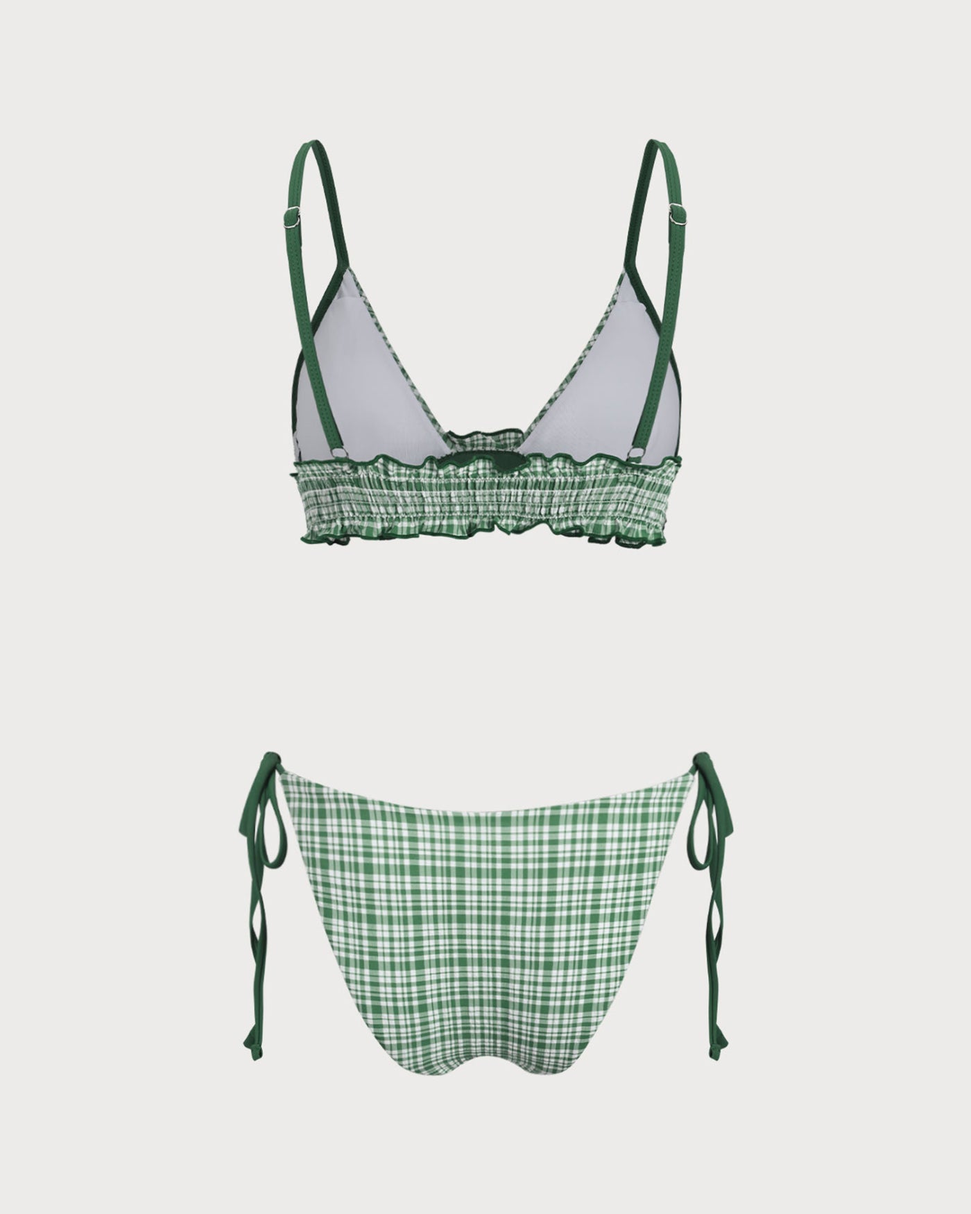 Yeşil Ekoseli Büzgü Bağlamalı Bikini Takımı