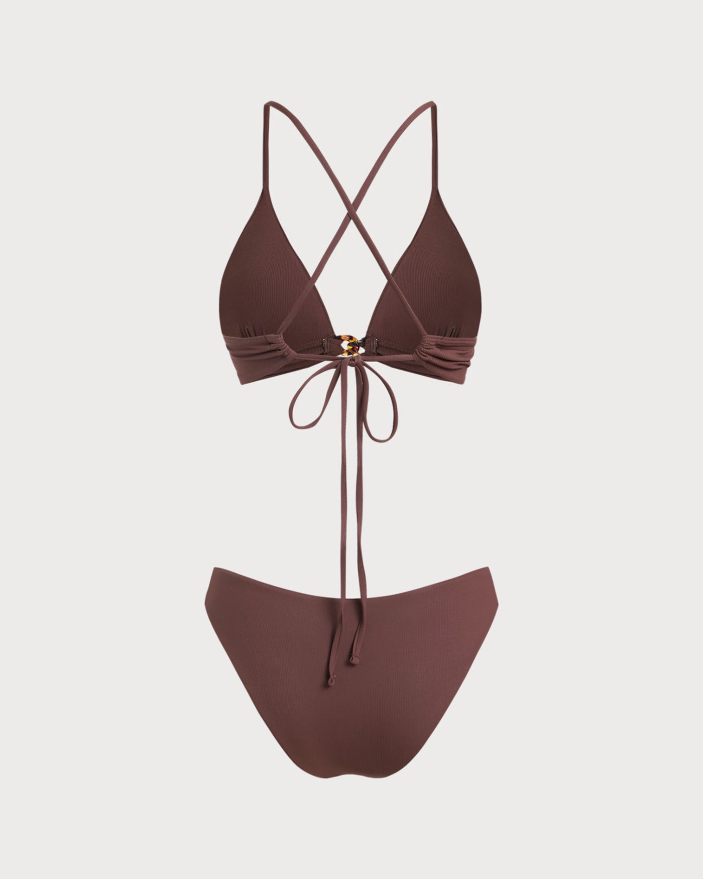 Kahverengi Ribbed Knot Bikini Takımı