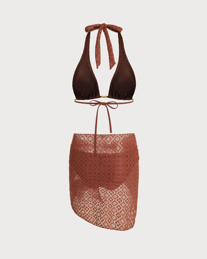 Kahverengi Jakarlı Three-Piece Set