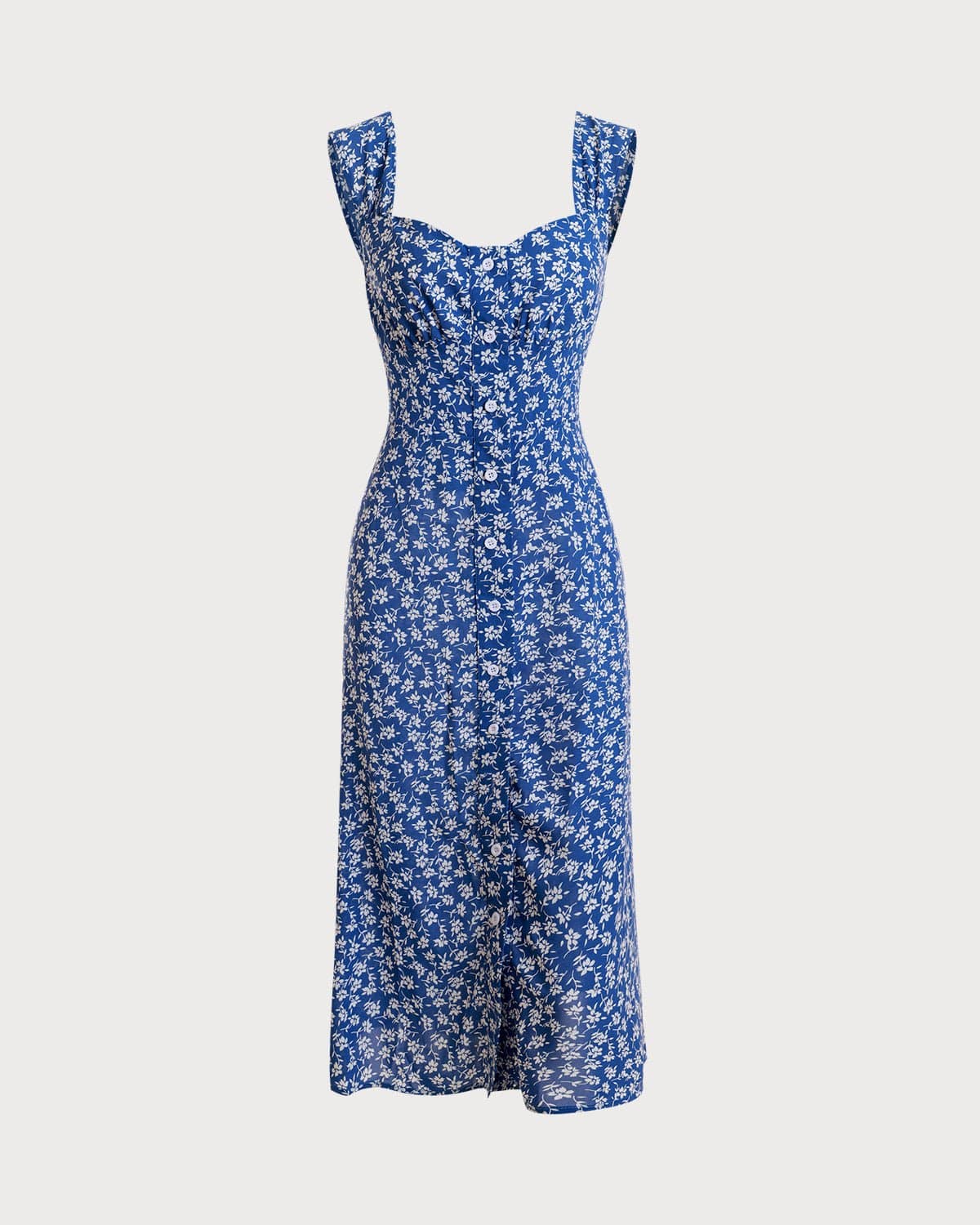 Single-breasted Çiçek Desenli Midi Elbise