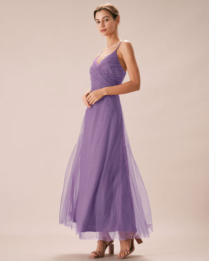 Mor File Kruvaze Slip Maxi Elbise