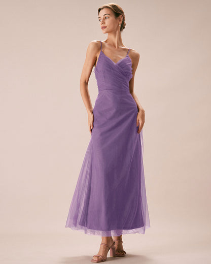 Mor File Kruvaze Slip Maxi Elbise