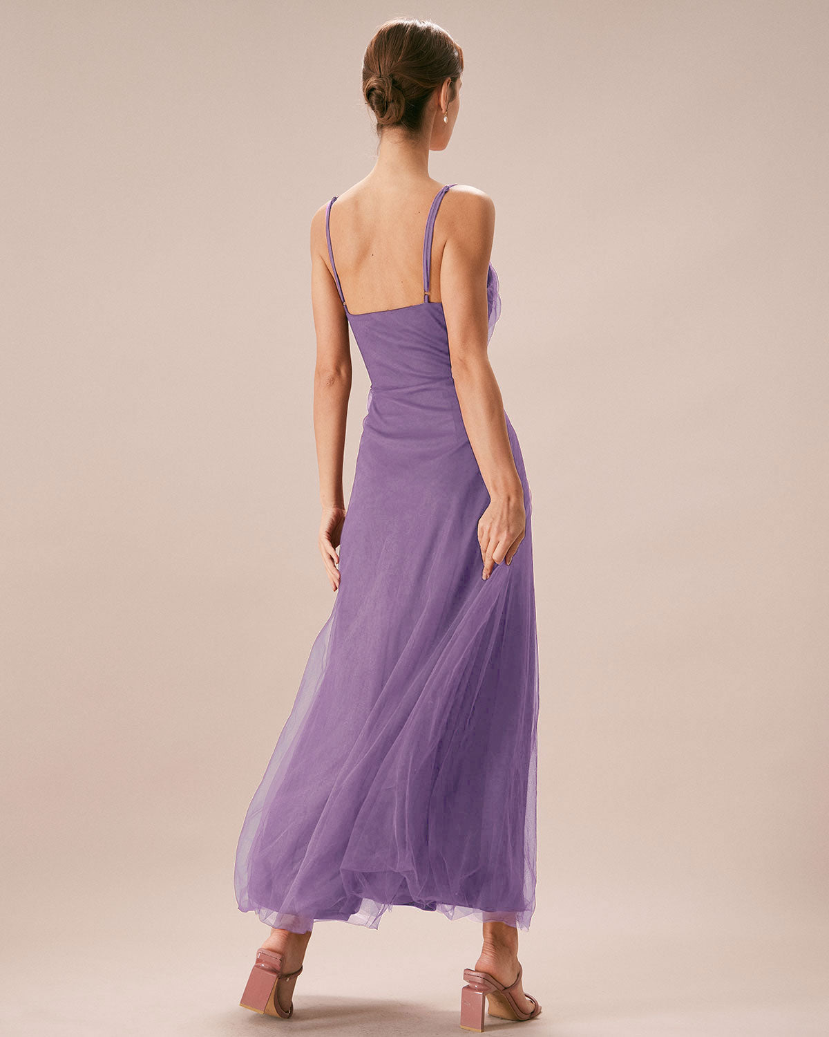 Mor File Kruvaze Slip Maxi Elbise