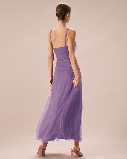 Mor File Kruvaze Slip Maxi Elbise