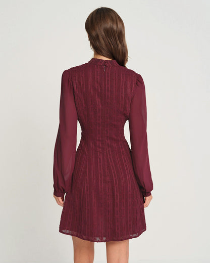 Bordo Şifon Yarım Balıkçı Yaka Mini Elbise