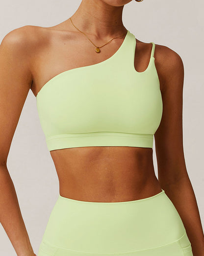 Yeşil Crop One Shoulder Yoga Cami Üst - Hafif Destekli