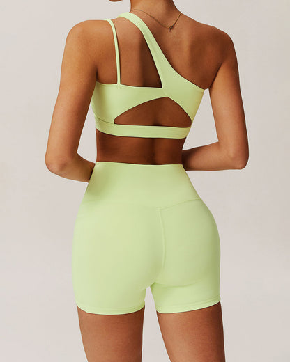 Yeşil Crop One Shoulder Yoga Cami Üst - Hafif Destekli