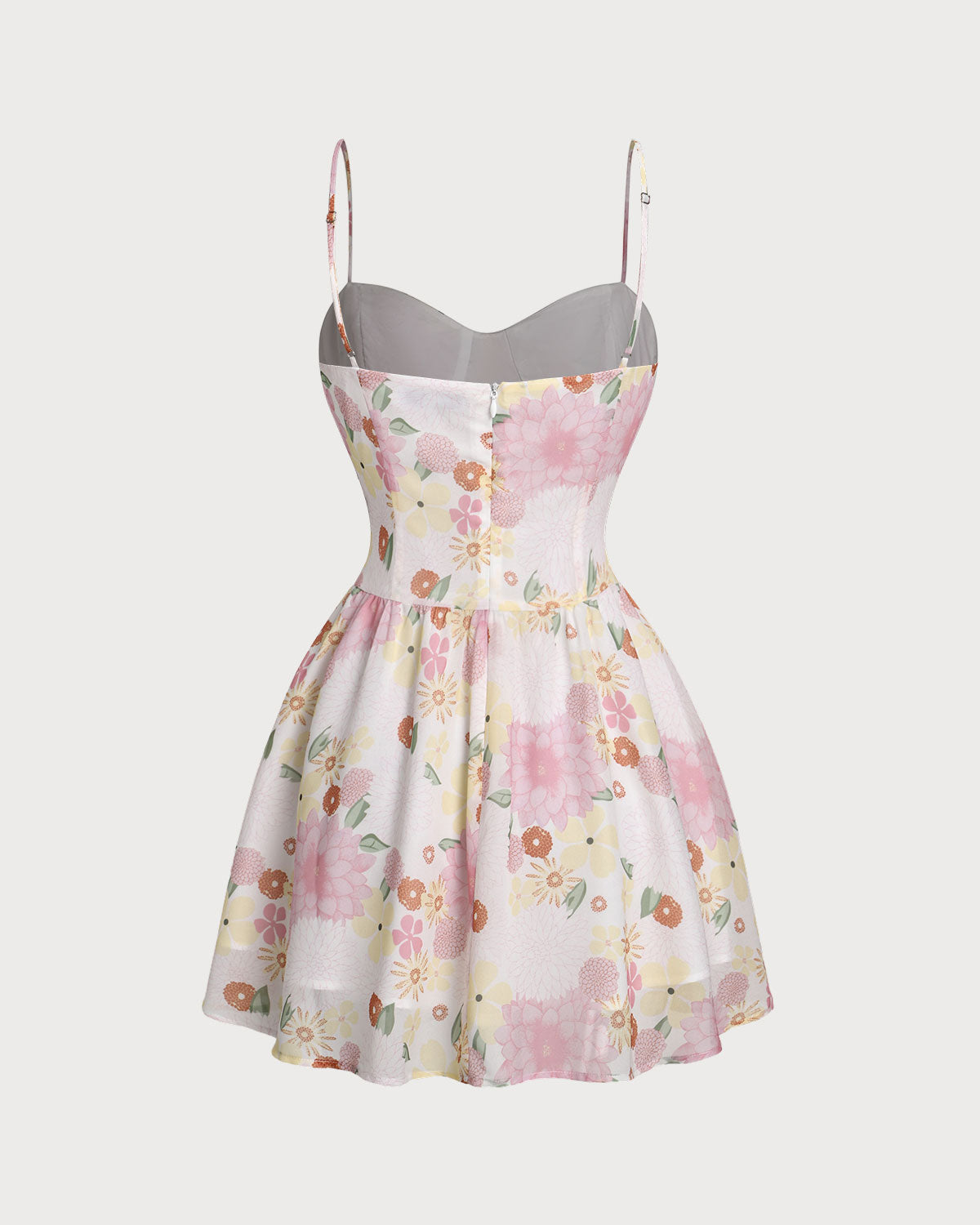Pembe Çiçek Desenli Kalp Yaka Slip Mini Elbise