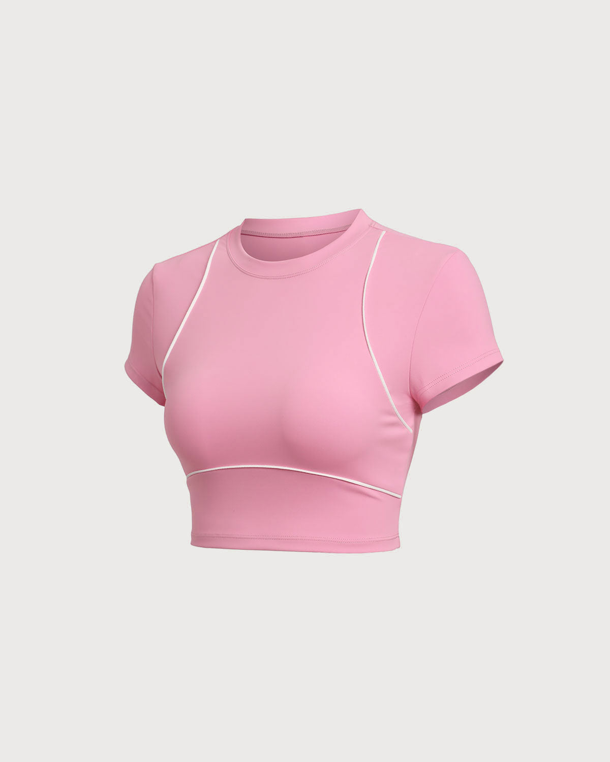 Pembe Yuvarlak Yaka Yoga Kısa Sleeve Üst - Hafif Destekli