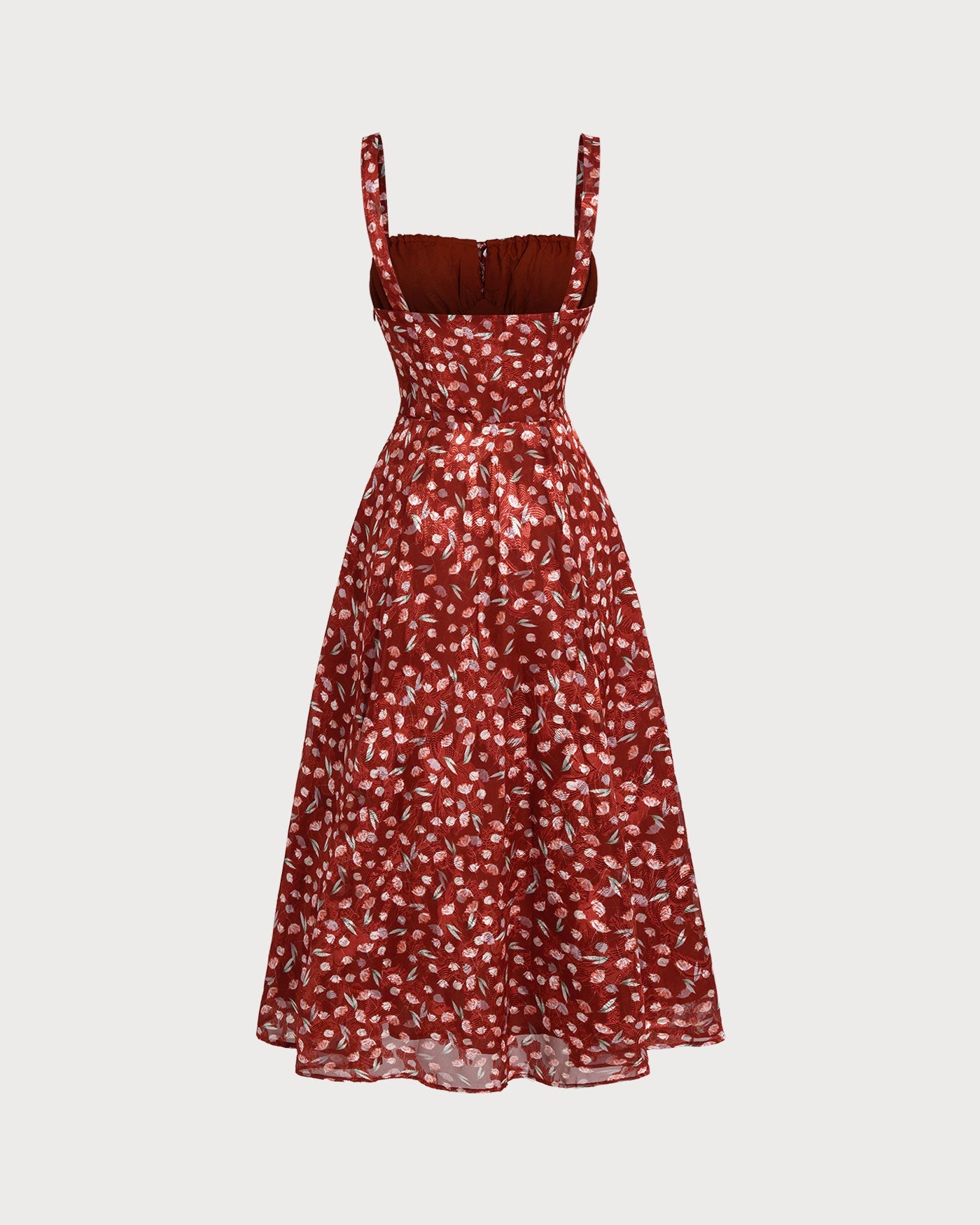 Bordo Çiçek Desenli Slip Midi Elbise