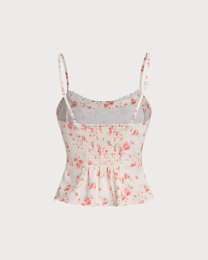 Pembe Çiçek Desenli Crop Cami Üst