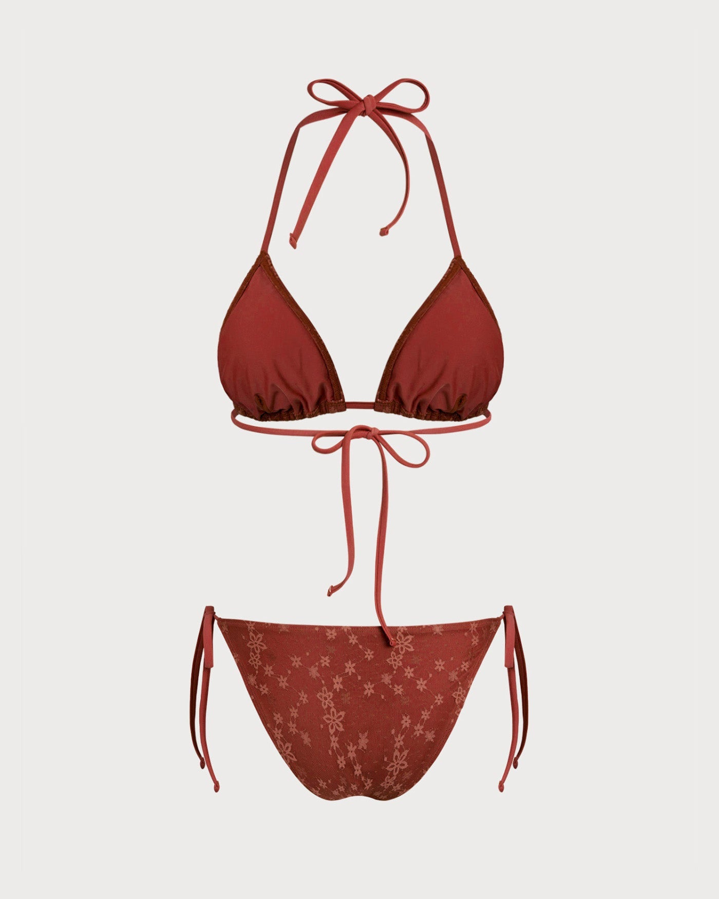 Kırmızı Boyundan Bağlamalı File Büzgü Bağlamalı Bikini Takımı