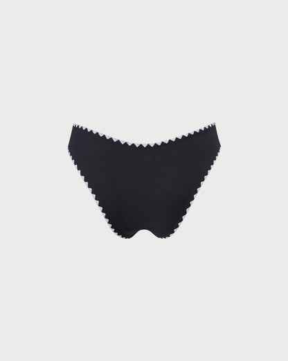 Siyah Contrast Ribbed Bikini Altı