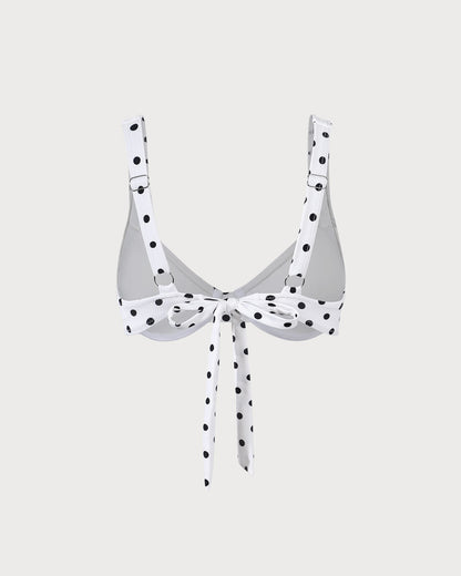 Beyaz Puantiyeli Balenli Bikini Üst
