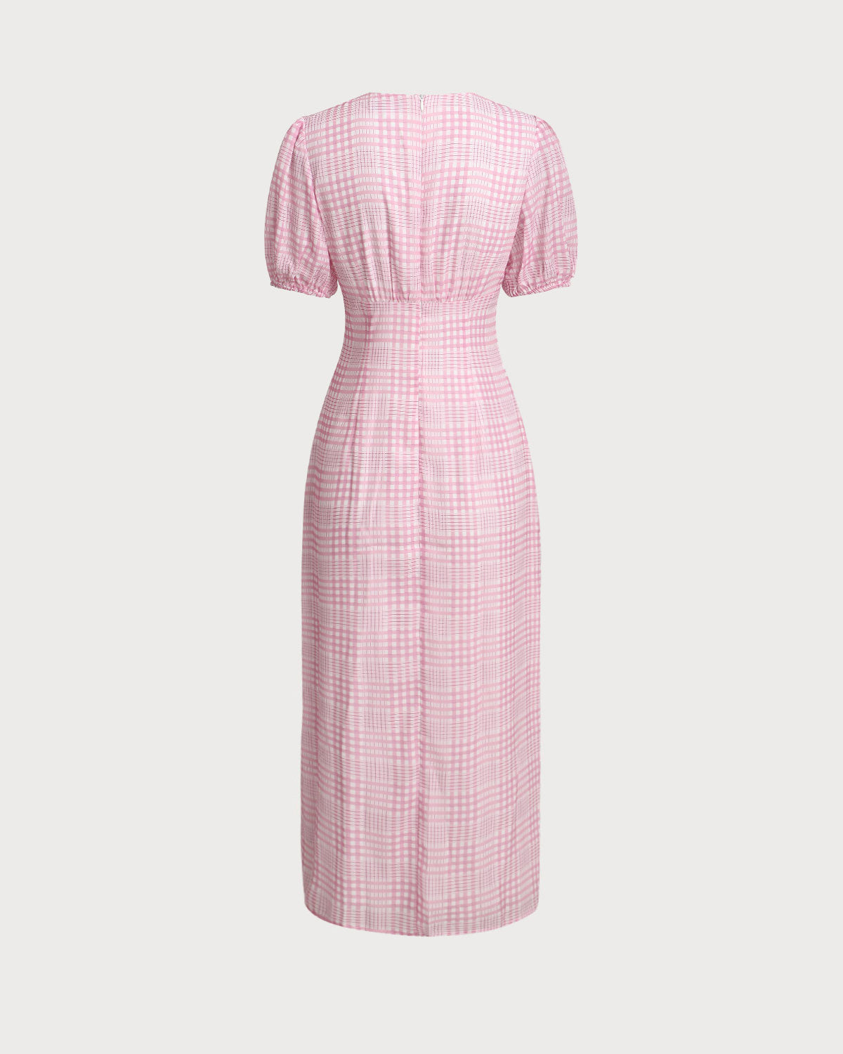 Pembe Ekoseli V-Neck Midi Elbise