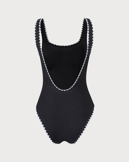 Siyah Contrast Ribbed Tek Parça Mayo Swimwear