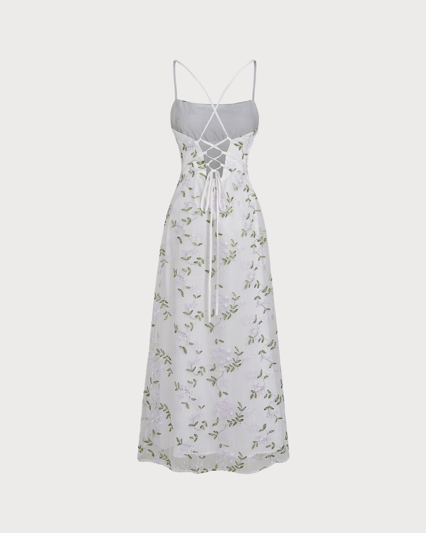 Beyaz Çiçek Desenli Slip Maxi Elbise