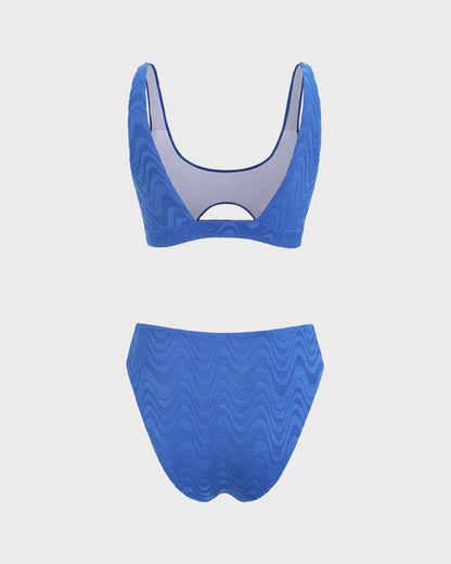 Saks Mavisi U Yaka Dokulu Bikini Takımı