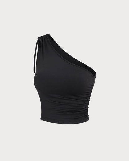 Siyah One Shoulder Yoga Atlet