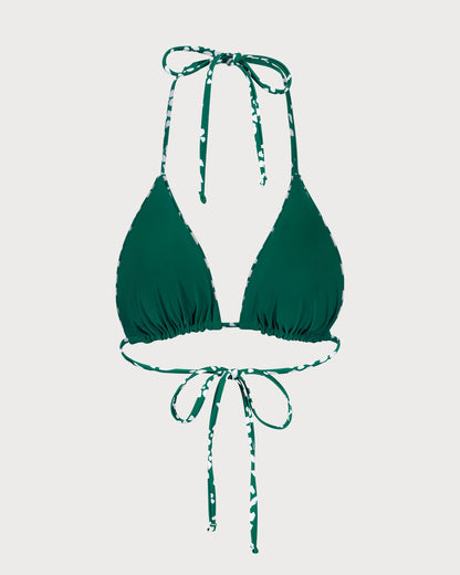 Yeşil Çift Taraflı Çiçek Desenli Üçgen Bikini Üst