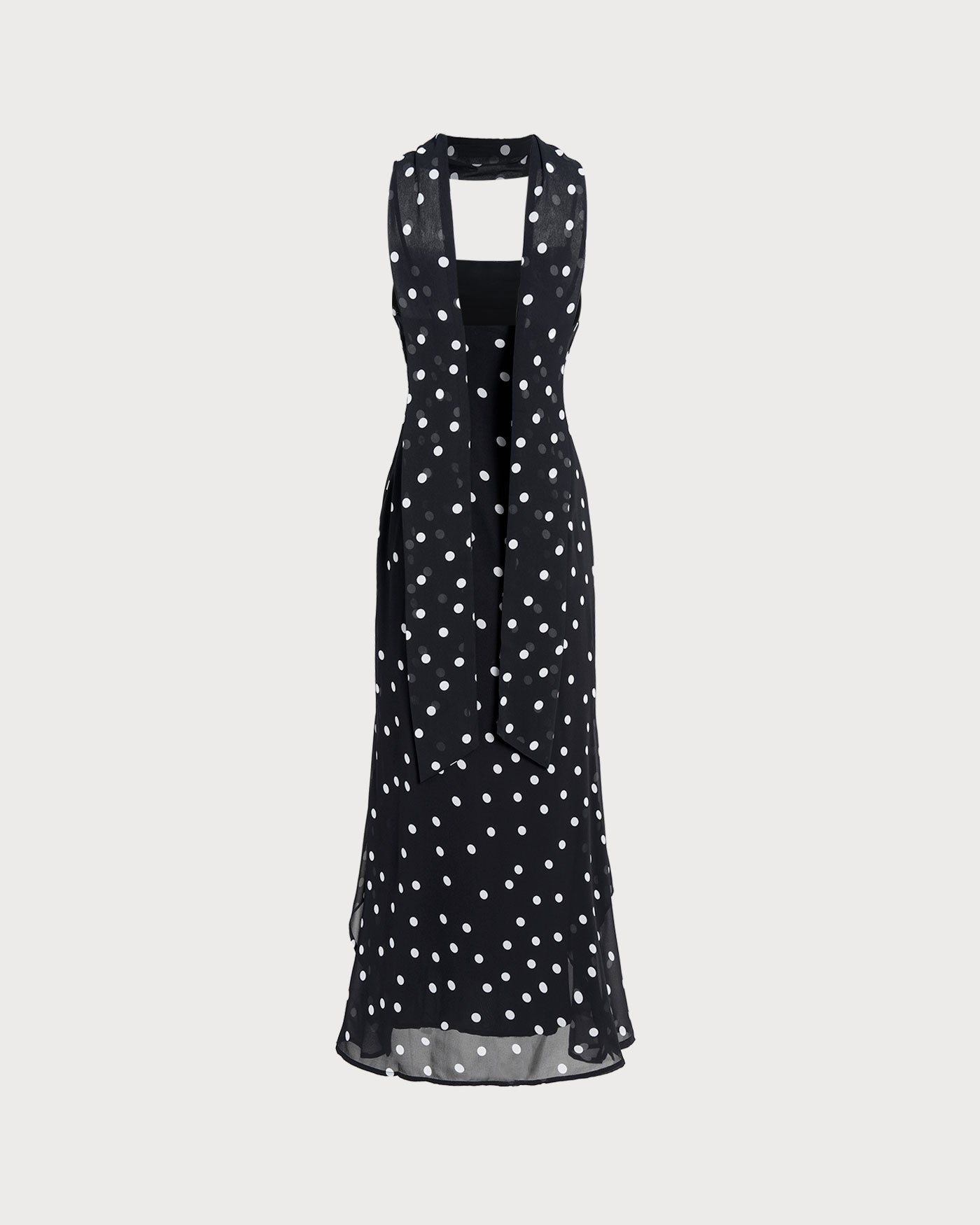 Siyah Puantiyeli Slip Maxi Elbise