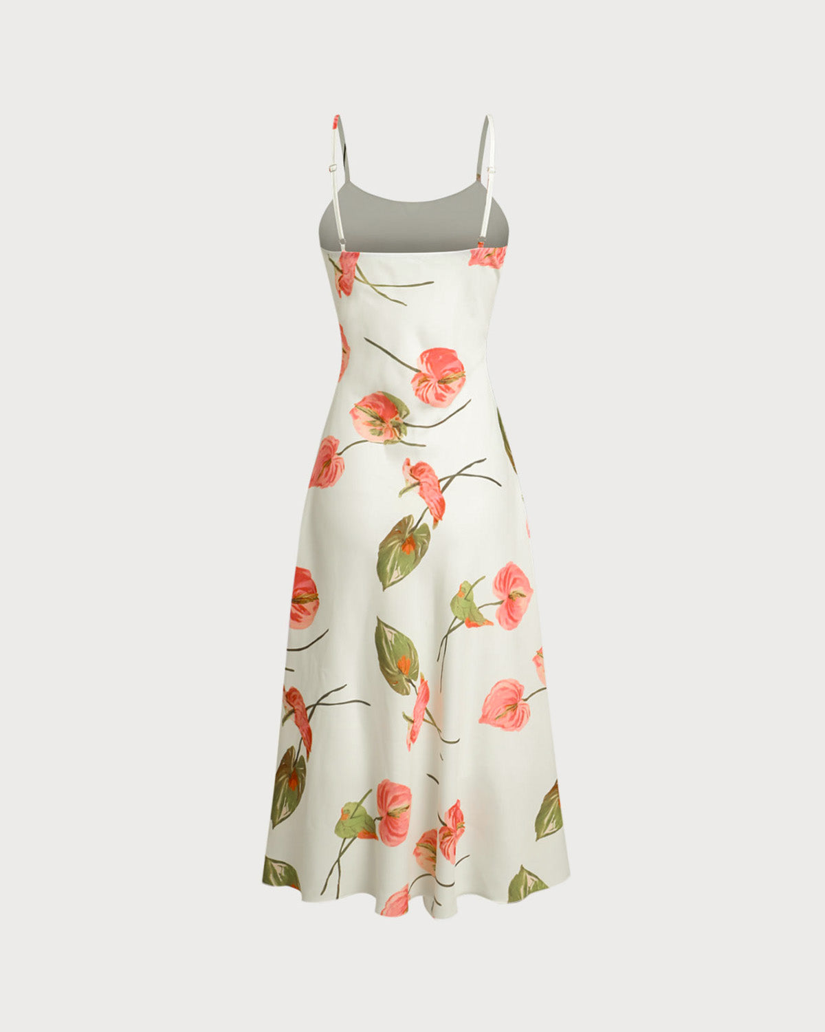 Beyaz Çiçek Desenli Slip Midi Elbise