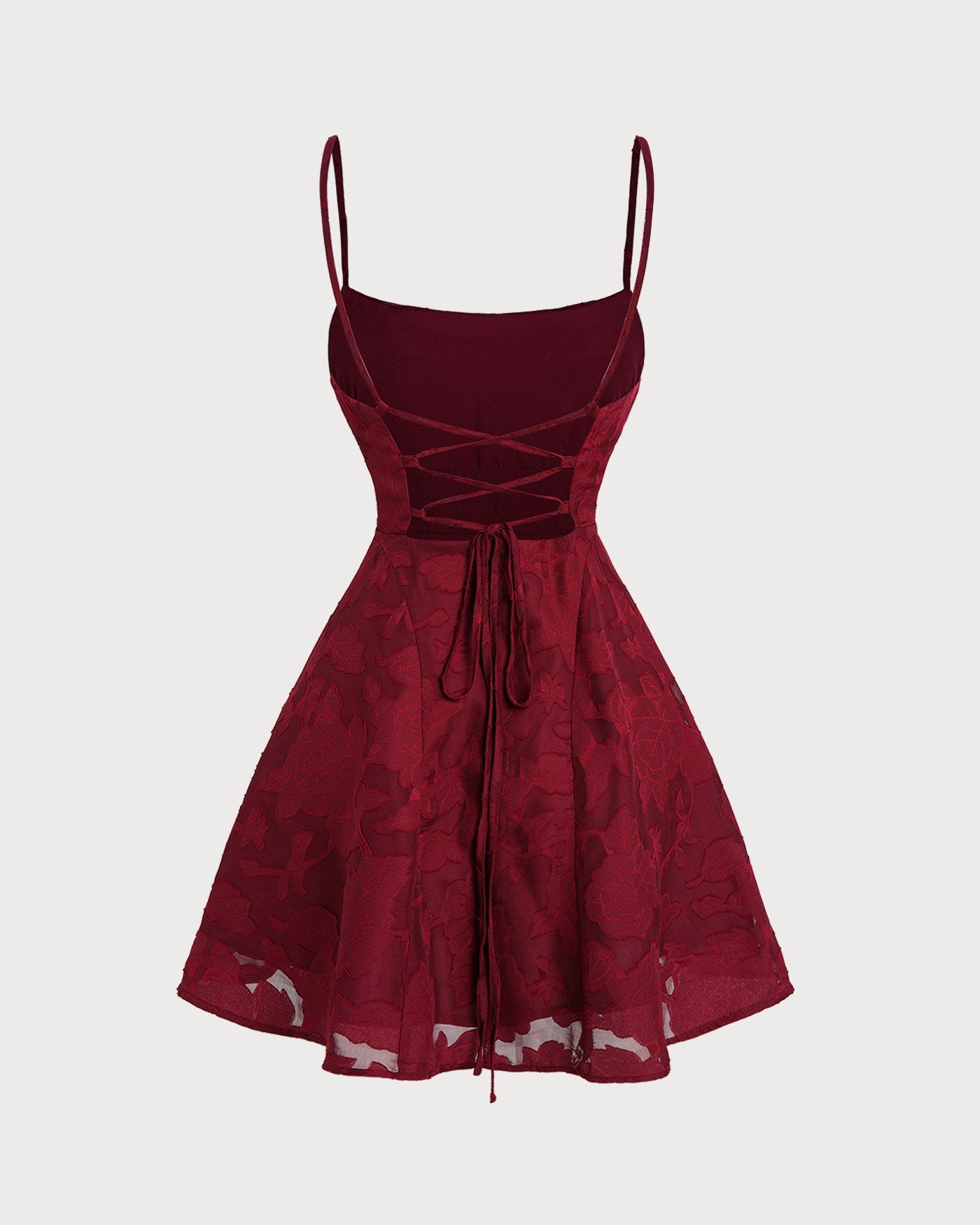 Bordo Çiçek Desenli Sırtı Açık Slip Mini Elbise