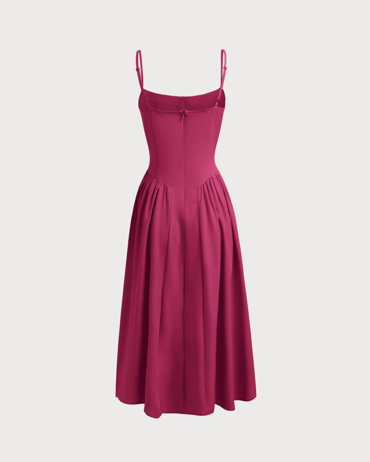 Bordo Kare Yaka Cep Detaylı Slip Midi Elbise