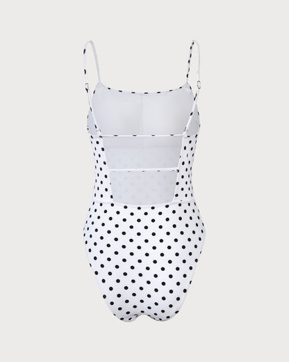 Beyaz Puantiyeli Sırtı Açık Tek Parça Mayo Swimwear
