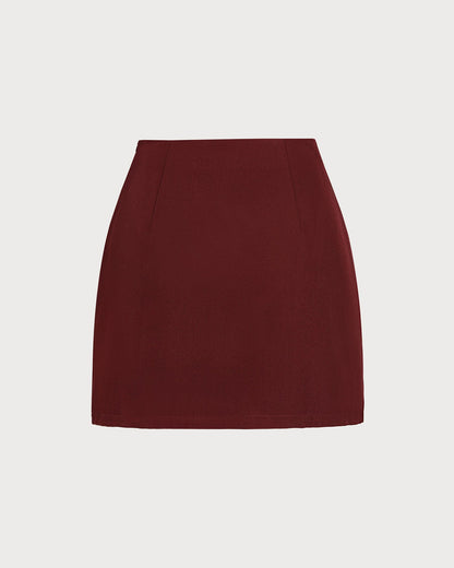 Bordo Normal Bel A Kesim Mini Etek