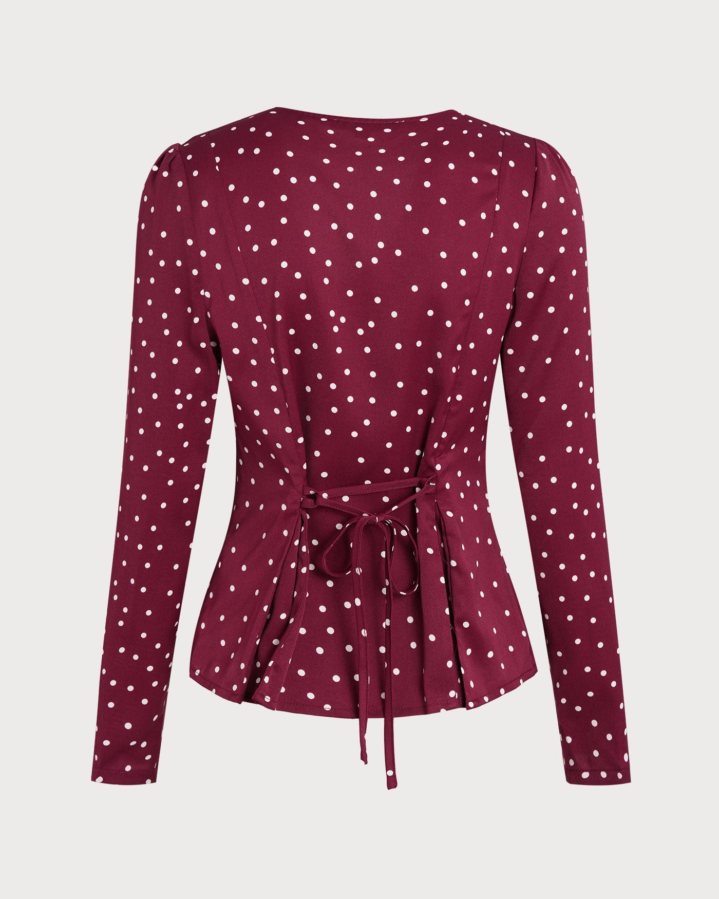 Bordo Puantiyeli V Yaka Bluz
