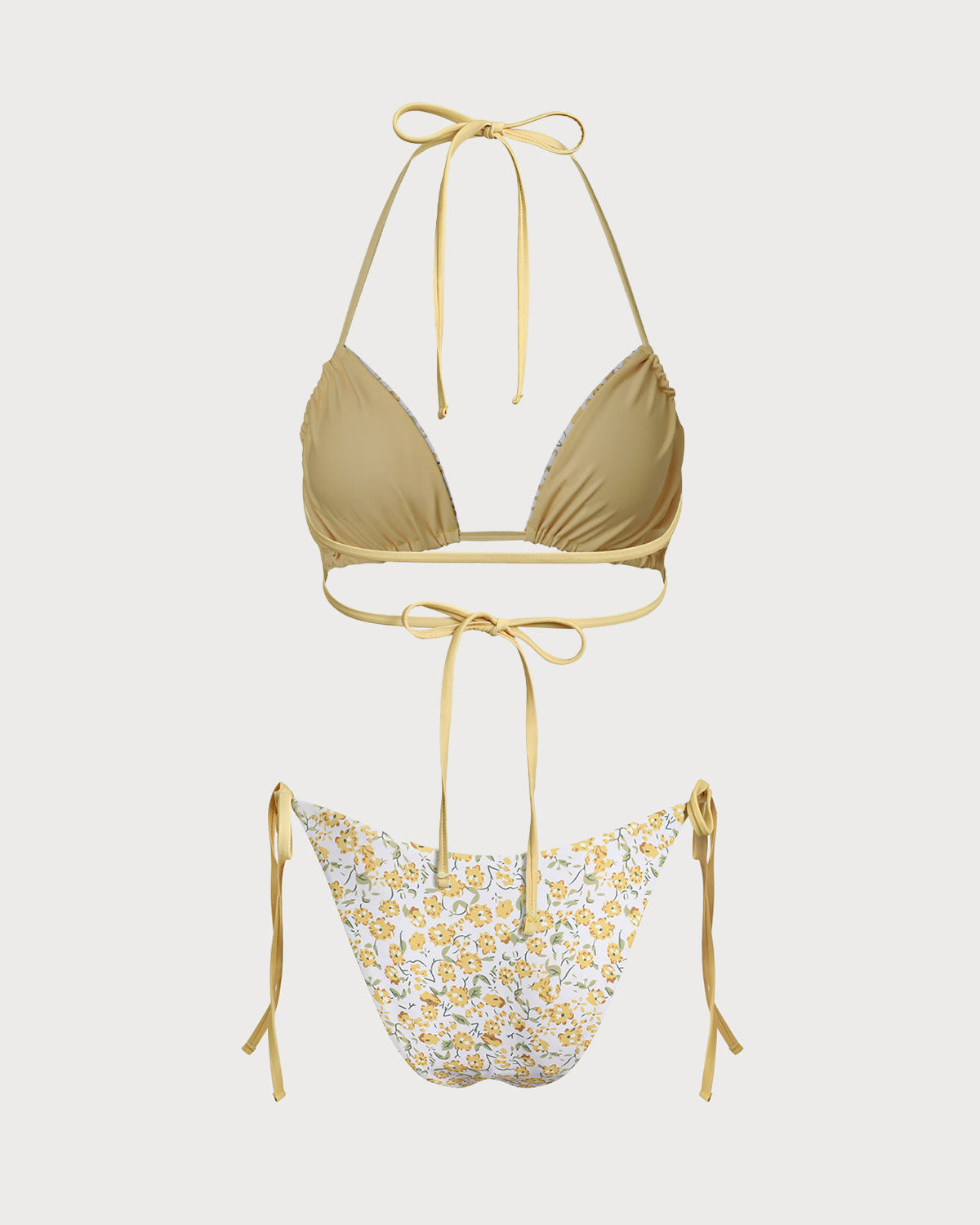 Sarı Çiçek Desenli Üçgen Bikini Takımı