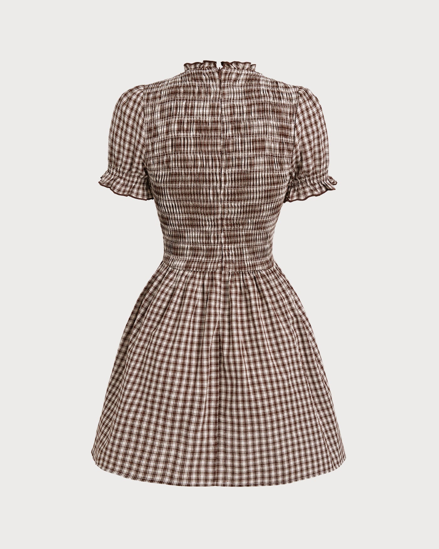 Kahve Gingham Balon Kol Mini Elbise