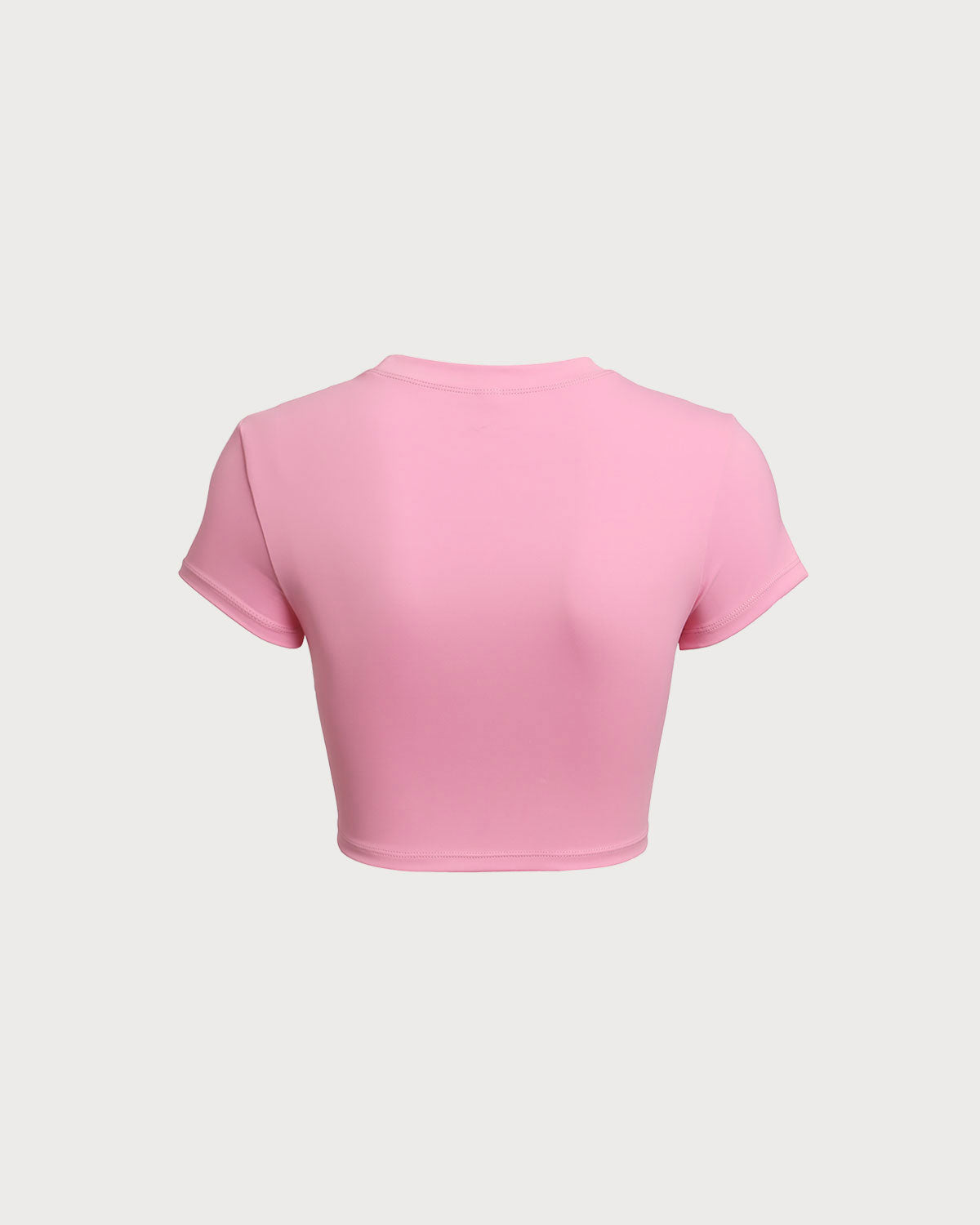Pembe Yuvarlak Yaka Yoga Kısa Sleeve Üst - Hafif Destekli