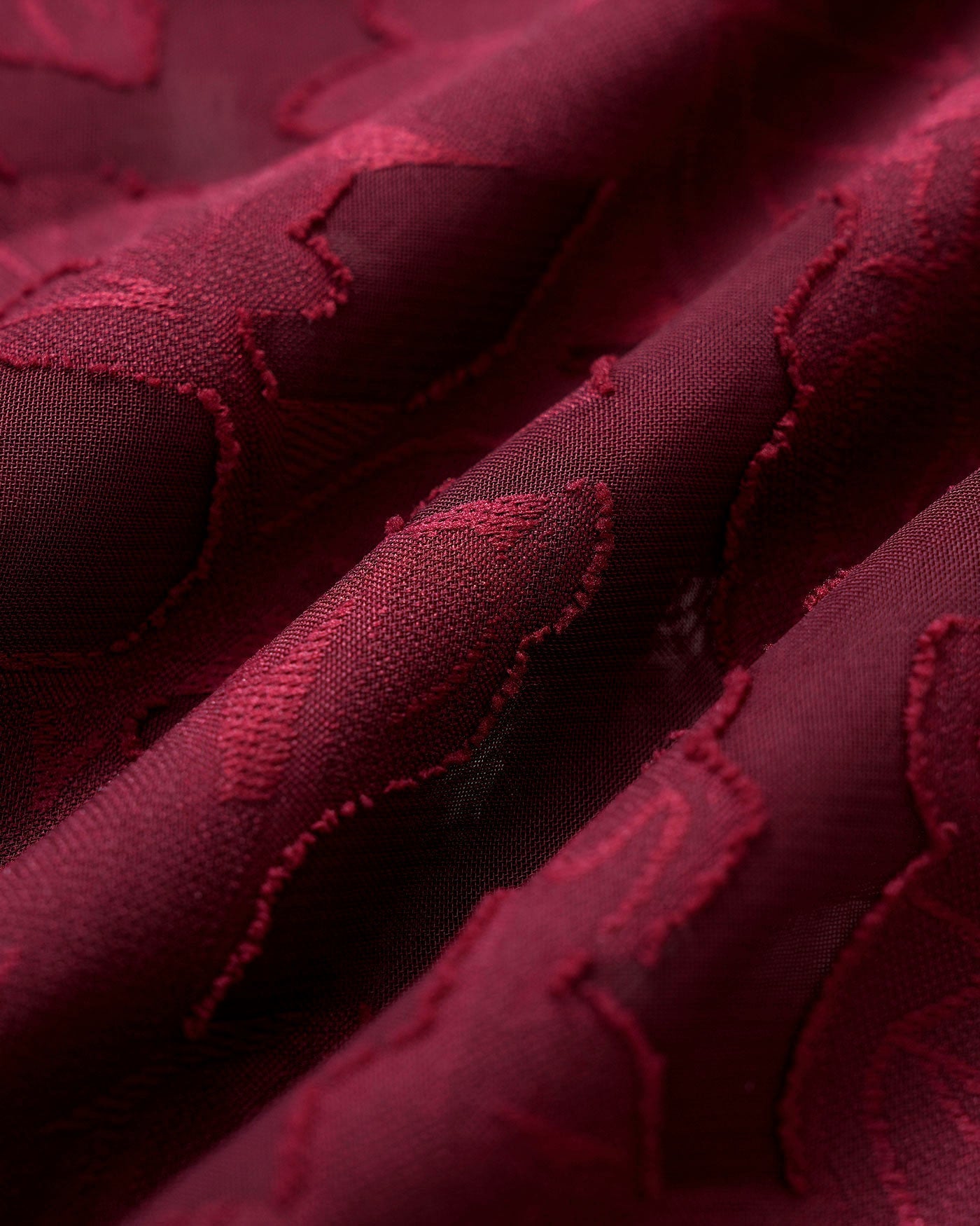 Bordo Kalp Yaka Jakarlı Slip Midi Elbise