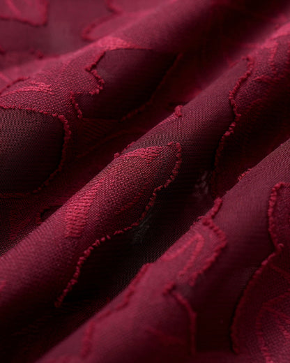 Bordo Kalp Yaka Jakarlı Slip Midi Elbise