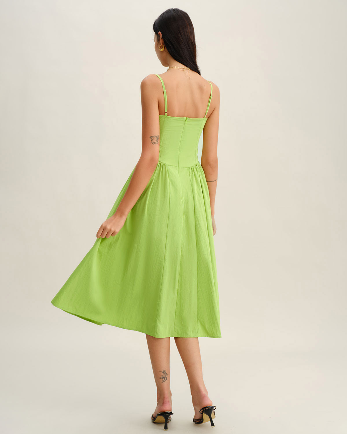 Yeşil Kalp Yaka Slip Midi Elbise