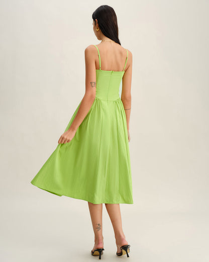 Yeşil Kalp Yaka Slip Midi Elbise