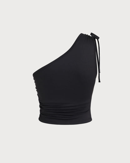 Siyah One Shoulder Yoga Atlet