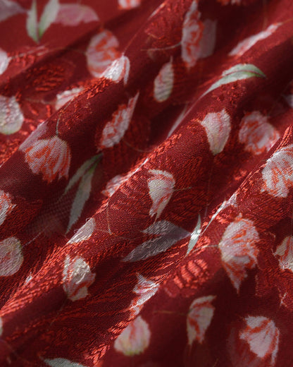Bordo Çiçek Desenli Slip Midi Elbise
