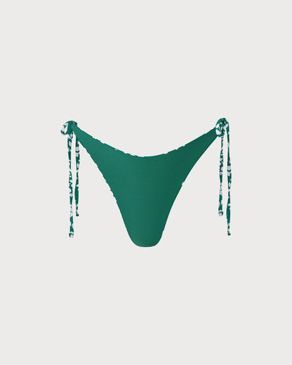 Yeşil Çift Taraflı Çiçek Desenli Bağlamalı Bikini Altı
