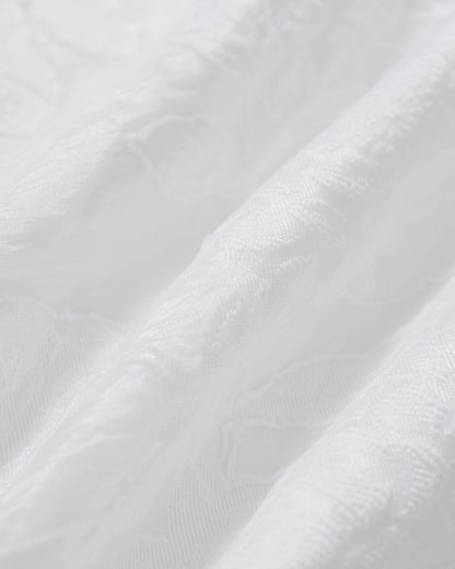 Beyaz Jakarlı Büzgülü Slip Midi Elbise