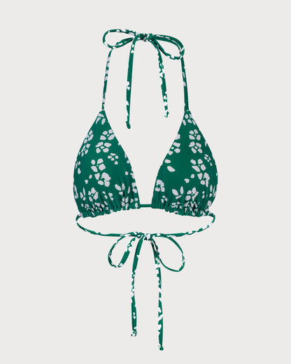 Yeşil Çift Taraflı Çiçek Desenli Üçgen Bikini Üst