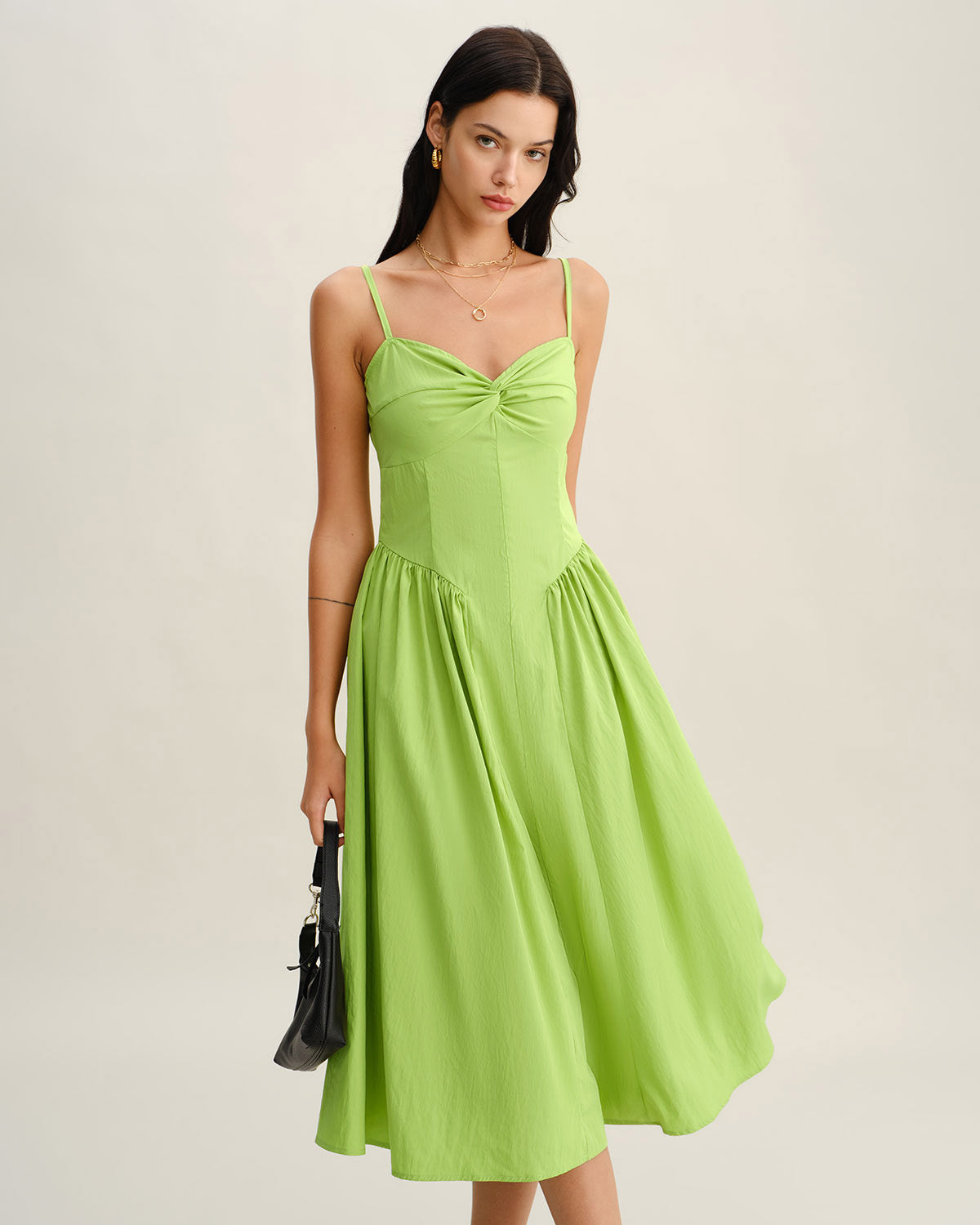 Yeşil Kalp Yaka Slip Midi Elbise